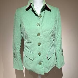 Andrea Becker Corduroy‎ Green Blazer Jacket Pink Lining Size 8